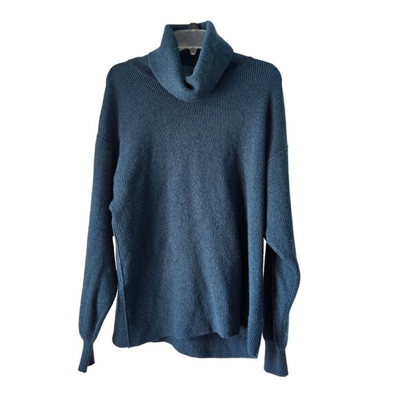 Free People Softly Structured Deep Jade Mock Neck Ribbed Oversized Sweater Size - Picture 2 of 10